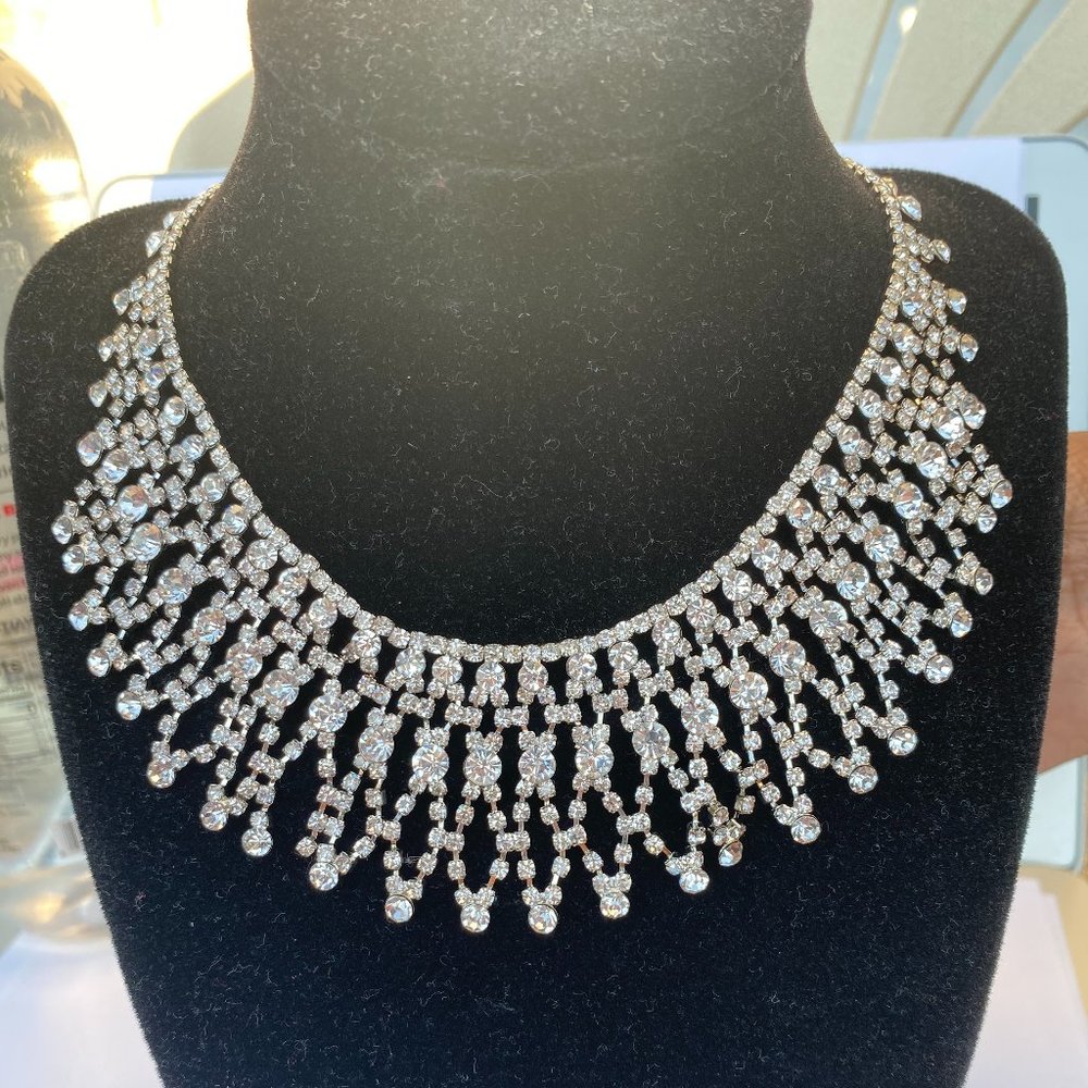 Carolee Silver Encrusted Diamond Stone Necklace